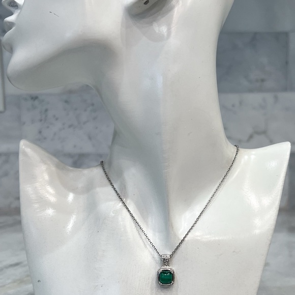 VALUE BUY African Malachite White Zircon Silver Pendant 20” Necklace - Picture 7 of 12